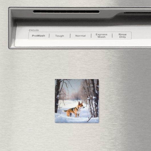 バセンジが雪のクリスマスを過ごす マグネット (インサイチュ (食洗機))