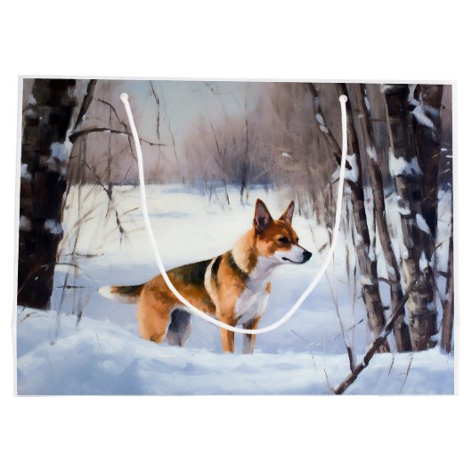 バセンジが雪のクリスマスを過ごす ラージペーパーバッグ (裏面)