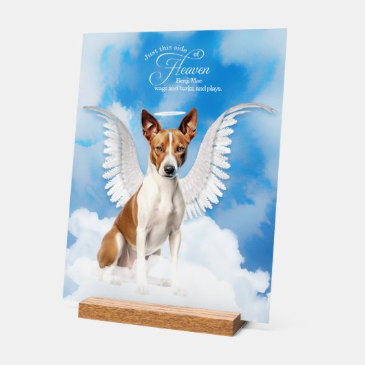 バセンジエンジェル犬の名前ペット記念碑 アクリルサイン (傾斜)