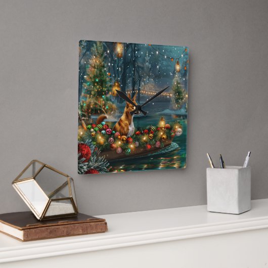 バセンジクリスマスフェスティバル航海 スクエア壁時計 (オフィス)