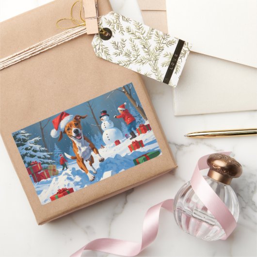 バセンジクリスマスフェスティバル雪景色 長方形シール (ギフト)