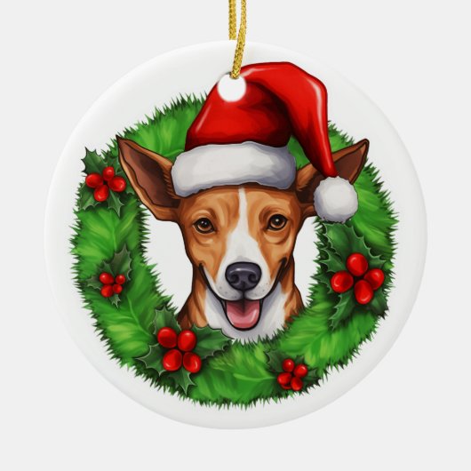 バセンジクリスマスリース セラミックオーナメント (正面)
