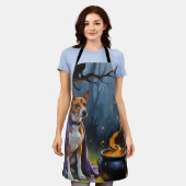 バセンジドッグお洒落ハロウィン絵を描ズ エプロン (着用した状態)