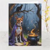 バセンジドッグお洒落ハロウィン絵を描ズ カード (黄色い花)