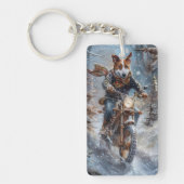 バセンジドッグオートバイクリスマスに乗る キーホルダー (正面)