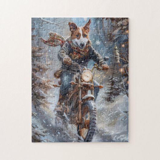 バセンジドッグオートバイクリスマスに乗る ジグソーパズル (縦)