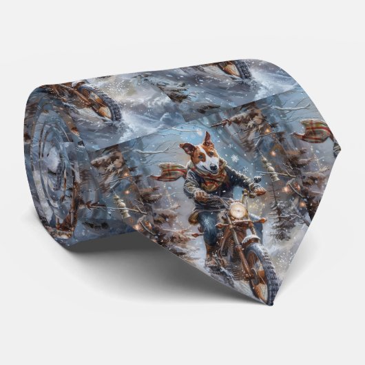 バセンジドッグオートバイクリスマスに乗る ネクタイ (ロール)