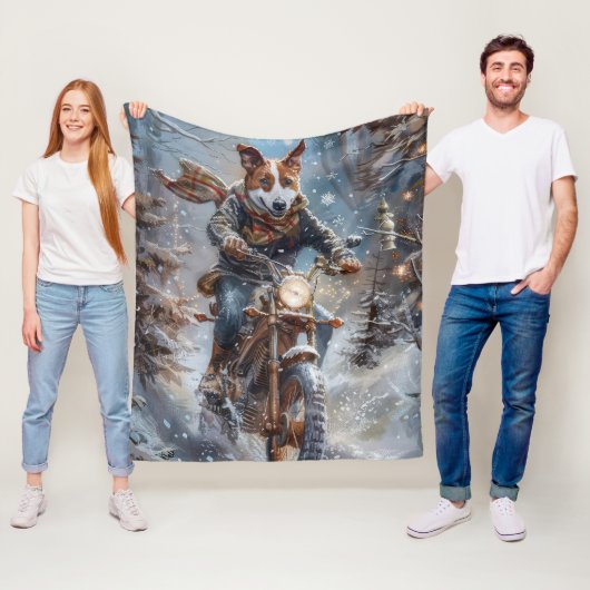 バセンジドッグオートバイクリスマスに乗る フリースブランケット (インサイチュ)