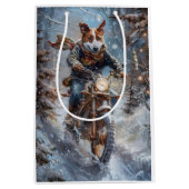 バセンジドッグオートバイクリスマスに乗る ミディアムペーパーバッグ (正面)