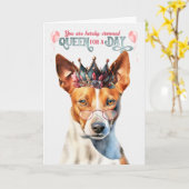 バセンジドッグクイーンフォーデイおもしろい誕生日 カード (黄色い花)