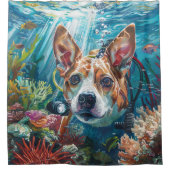 バセンジドッグスキューバダイビング水中 シャワーカーテン (正面)