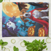 バセンジドッグスパンプキンハロウィンおもしろい キッチンタオル (折り畳み)