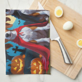 バセンジドッグスパンプキンハロウィンおもしろい キッチンタオル (四つ折り)