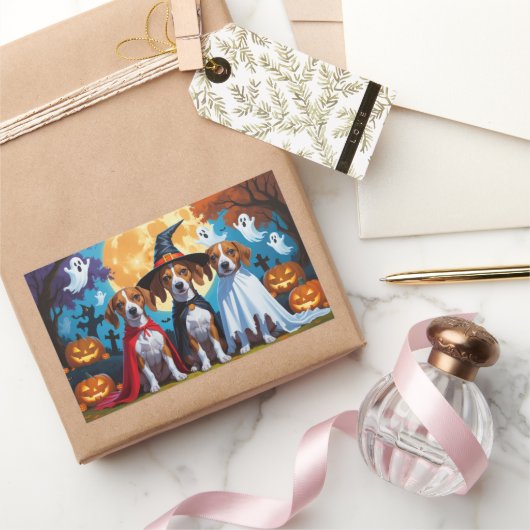 バセンジドッグスパンプキンハロウィンおもしろい 長方形シール (ギフト)