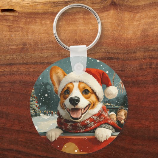 バセンジドッグローラーコースタークリスマス キーホルダー (正面)