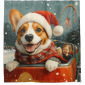 バセンジドッグローラーコースタークリスマス シャワーカーテン (正面)