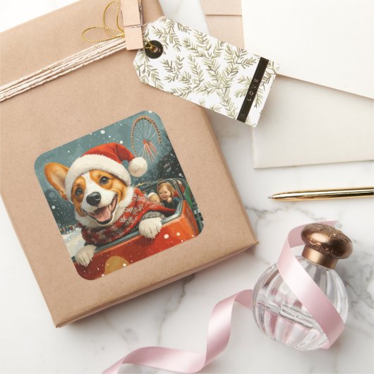 バセンジドッグローラーコースタークリスマス スクエアシール (ギフト)