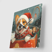 バセンジドッグローラーコースタークリスマス スクエア壁時計 (傾斜)