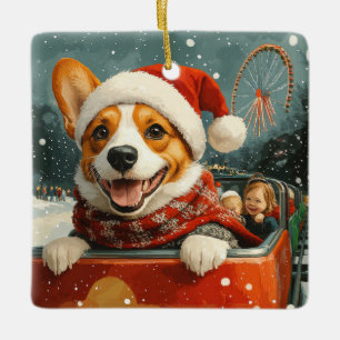 バセンジドッグローラーコースタークリスマス セラミックオーナメント
