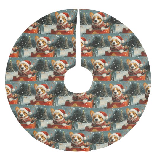 バセンジドッグローラーコースタークリスマス ブラッシュドポリエステルツリースカート (正面)