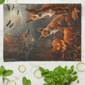 バセンジハロウィーンナイトドギー喜び キッチンタオル (折り畳み)