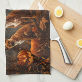 バセンジハロウィーンナイトドギー喜び キッチンタオル (四つ折り)