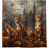 バセンジハロウィーンナイトドギー喜び シャワーカーテン (正面)