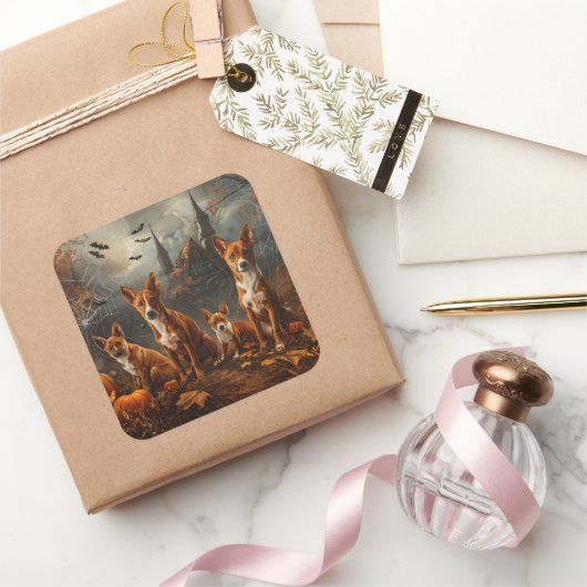 バセンジハロウィーンナイトドギー喜び スクエアシール (ギフト)