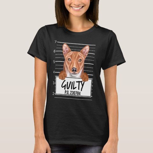 バセンジムグショット犯人の犬 Tシャツ (正面)