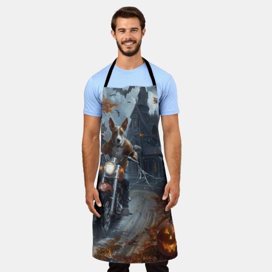 バセンジライディングオートバイハロウィンホラー エプロン (着用した状態)