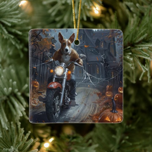 バセンジライディングオートバイハロウィンホラー セラミックオーナメント (ツリー)