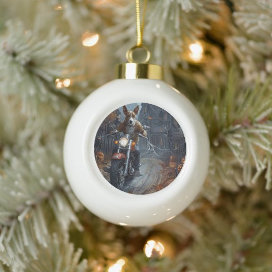 バセンジライディングオートバイハロウィンホラー セラミックボールオーナメント (ツリー)