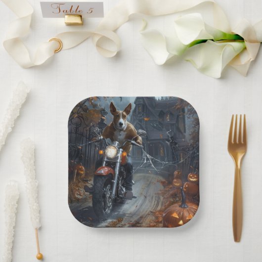 バセンジライディングオートバイハロウィンホラー ペーパープレート (ウェディング)