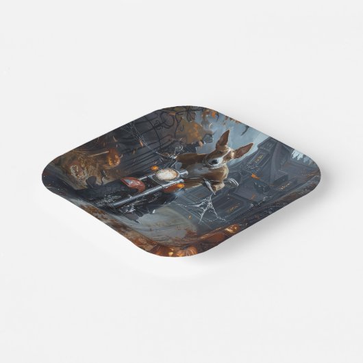 バセンジライディングオートバイハロウィンホラー ペーパープレート (傾斜あり)