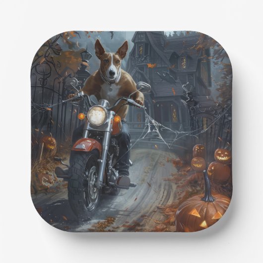 バセンジライディングオートバイハロウィンホラー ペーパープレート (正面)