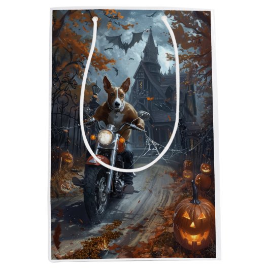 バセンジライディングオートバイハロウィンホラー ミディアムペーパーバッグ (正面)