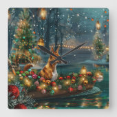 バセンジーのクリスマス フェスティブボヤージュ スクエア壁時計 (正面)