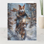 バセンジー犬がバイクに乗るクリスマス カード (正面)