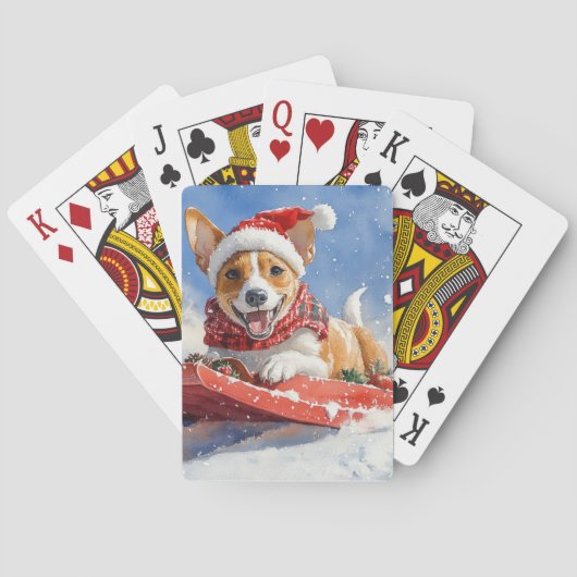 バセンジー犬のそりでの雪遊び クリスマスデザイン トランプ (裏面)