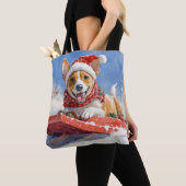 バセンジー犬のそり旅行 雪だるまクリスマス トートバッグ (クローズアップ)