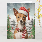 バセンジー犬のクリスマス サンタの前足 カード (黄色い花)