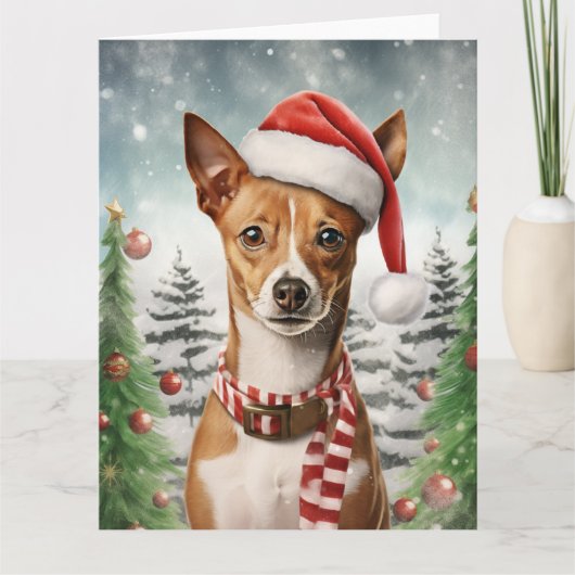 バセンジー犬のクリスマス サンタの前足 カード (正面)