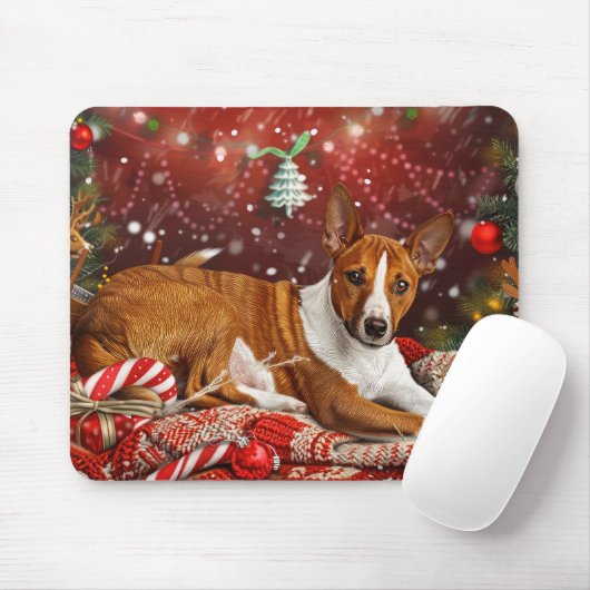 バセンジー犬のクリスマス  マウスパッド (マウス)