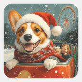 バセンジー犬のジェットコースター クリスマス スクエアシール (正面)