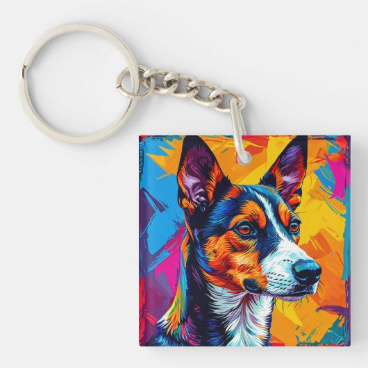 🐕 バセンジー犬の抽象芸術ギフト 🎁 キーホルダー (正面)