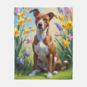バセンジー犬の春の花の絵画 フリースブランケット (正面)