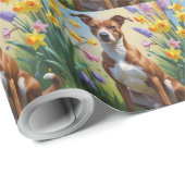 バセンジー犬の春の花の絵画 ラッピングペーパー (ロールコーナー)