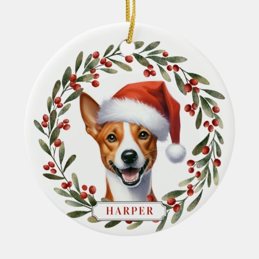 バセンジー犬の陶器製円形オーナメント セラミックオーナメント (正面)