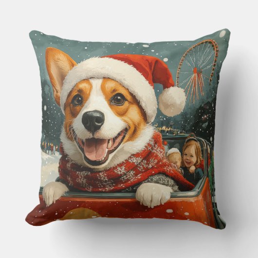 バセンジー犬ジェットコースター クリスマス クッション (正面)