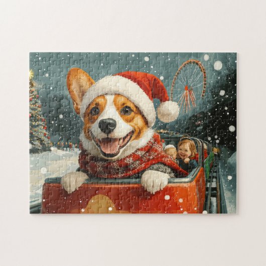 バセンジー犬ジェットコースター クリスマス ジグソーパズル (横)